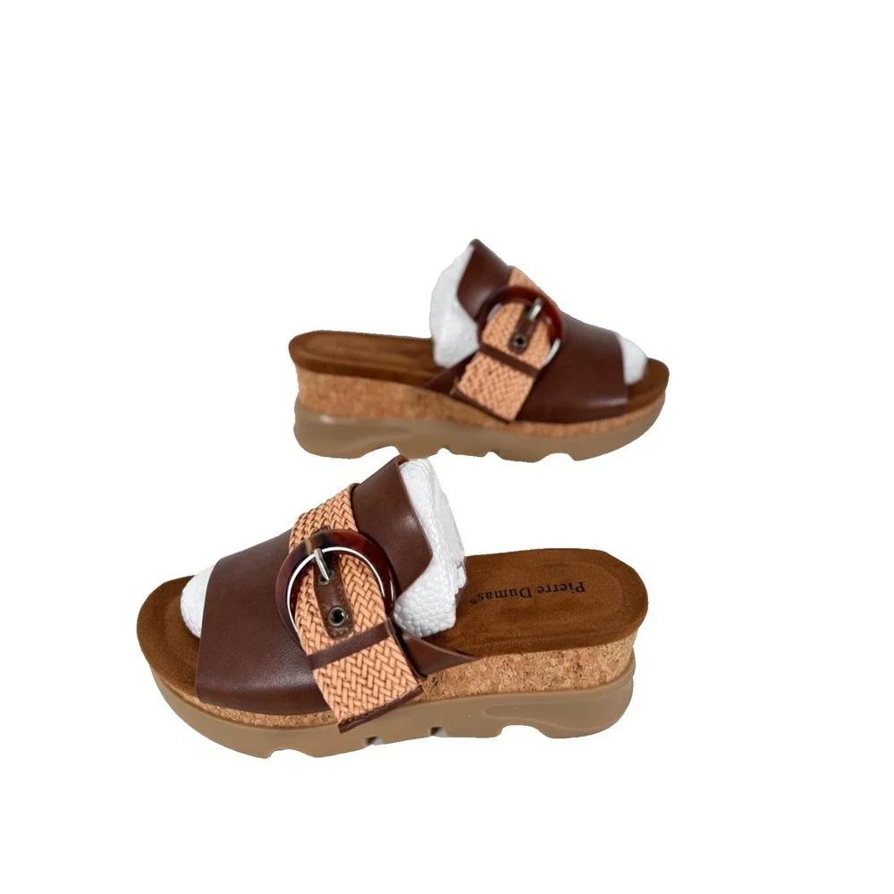 Pierre Dumas Hit9 Whiskey Combo Wedge Slide Sandals New Sz 9 M